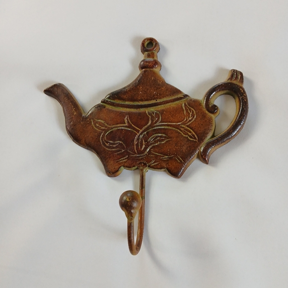 None Other - Vintage Cast Iron Rustic Teapot Wall Hook